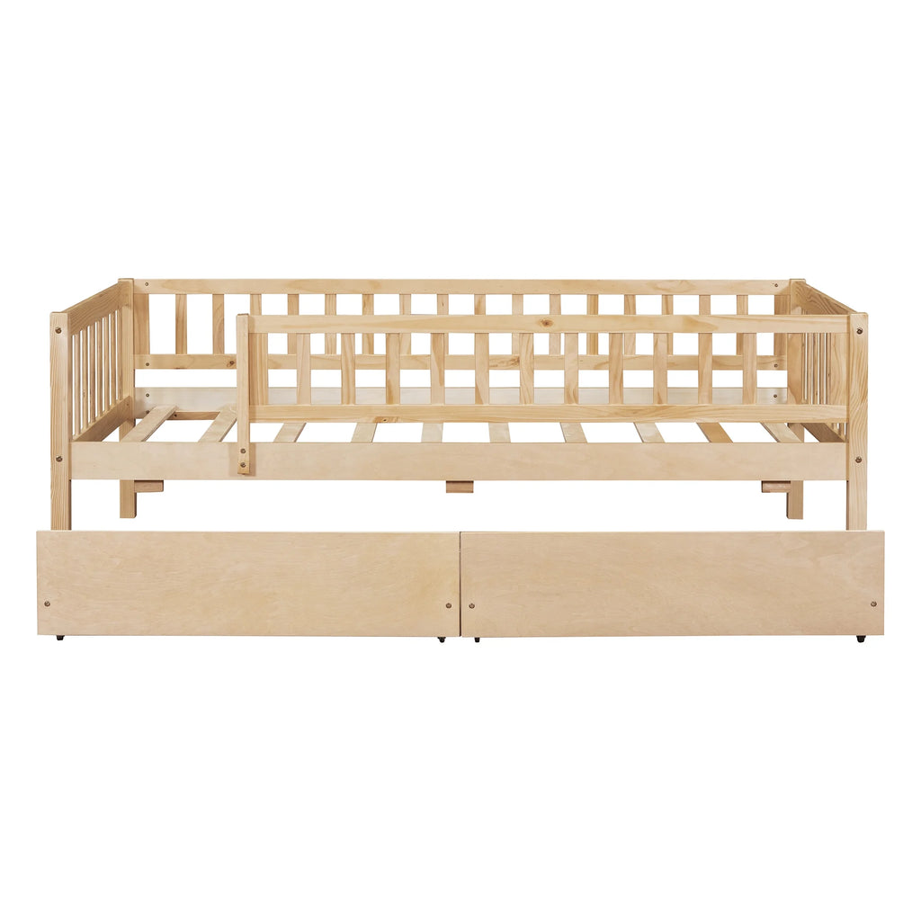 Holaki Twin Size Wood Bed with Guardrails and 2 Storage Drawers for Kids, Gray - image 13