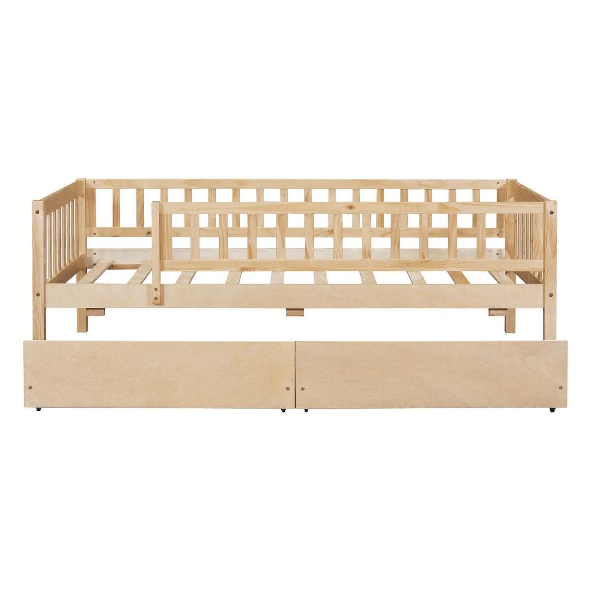 Holaki Twin Size Wood Bed with Guardrails and 2 Storage Drawers for Kids, Gray - image 13
