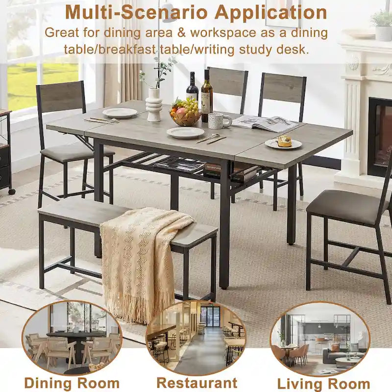Contemporary Industrial 63.2" Extendable Dining Table with Drop Leaf, Accommodates 6 - image 13