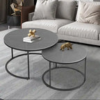 Round Sintered Stone Top Nesting Coffee Table with Black Metal Frame - 31.5 x 17.7 Inches - image 7