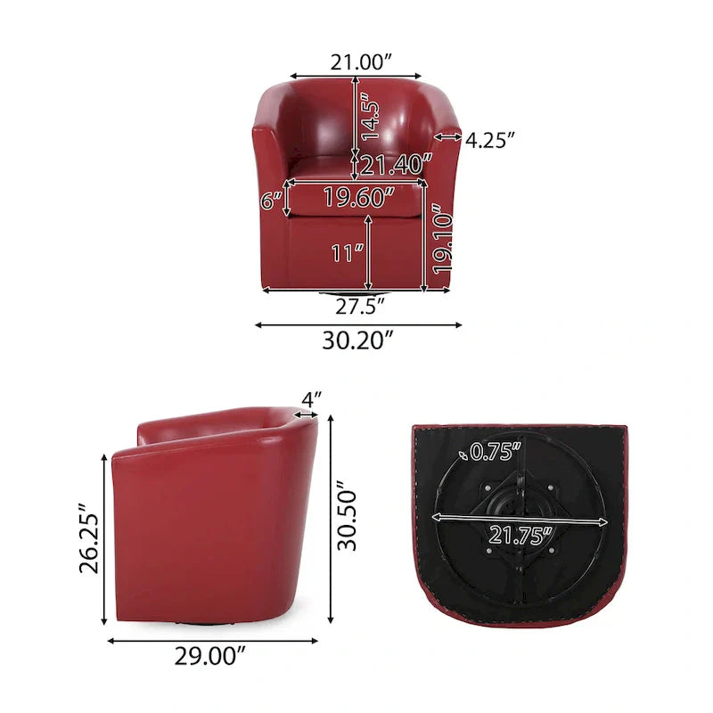 Christopher Knight Home Daymian Swivel Club Chair - Dimensions: 29" D x 30.2" W x 30.5" H - image 10