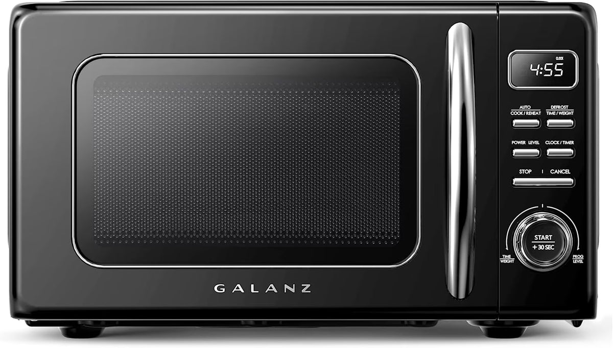 Galanz Retro Countertop Microwave Oven with Auto Cook & Reheat, Defrost, Quick Start Functions, Easy Clean with Glass Turntable, Pull Handle, .9 cu ft, Black - image 1