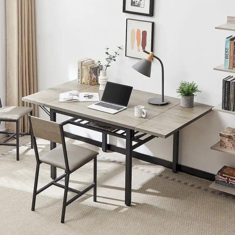 Contemporary Industrial 63.2" Extendable Dining Table with Drop Leaf, Accommodates 6 - image 3