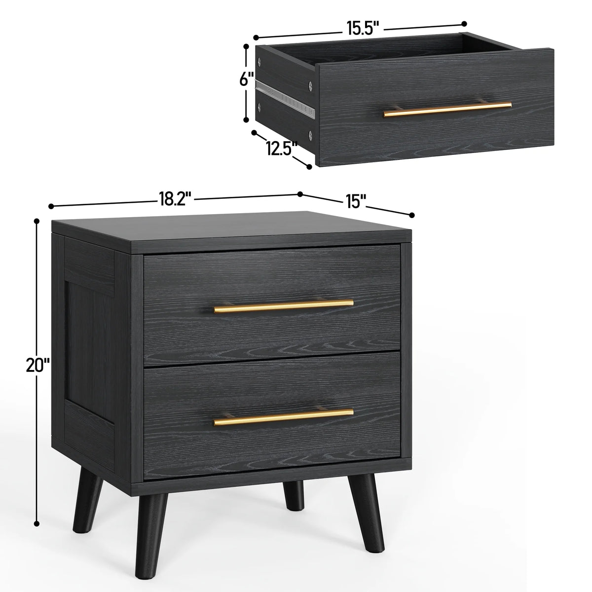 Bedroom Furniture Set - Includes Queen Bed Frame, Nightstands Set of 2, 5 - Drawer Dresser & Double Wide 6 - Drawer Dresser - Modern Storage Solution for Stylish Home Decor, Black - image 10