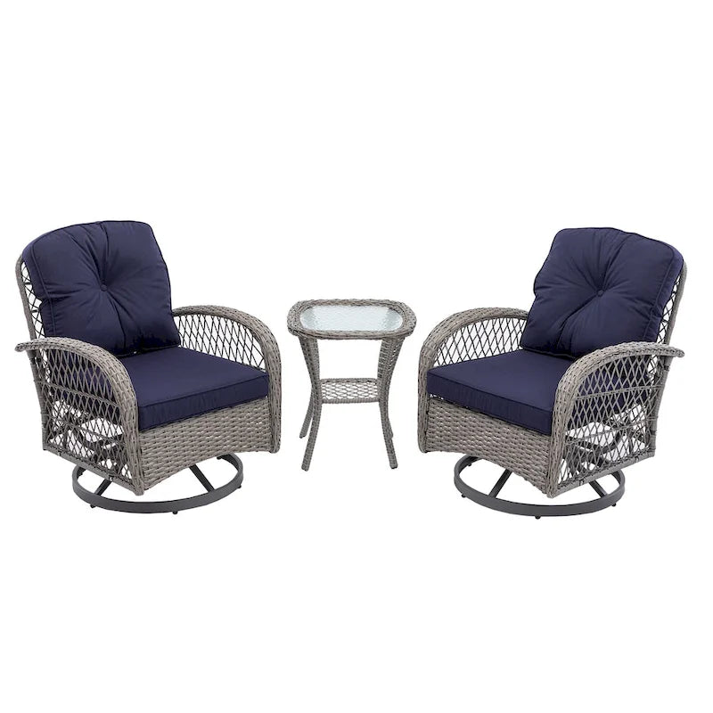3 Pieces Outdoor Swivel Rocker Patio Chairs, 360 Degree Rocking Patio Conversation Set - image 26