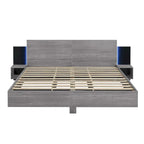 Modern King Size Wooden Floating Bed Frame with Nightstand and LED - Slatted Support Design - image 19