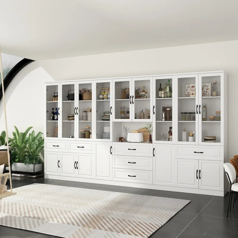 78.7-Inch Modular White Curio Cabinet with Glass Doors for Buffet Display - image 5