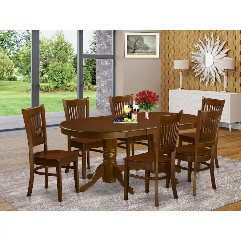 East West Furniture 7-Piece Oval Dining Set - Espresso Wooden Table with 6 Matching Chairs (Customizable Seat Options) - image 8