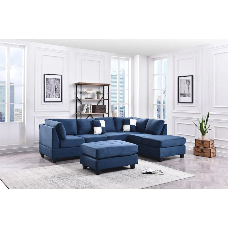 Malone 111-Inch Suede 4-Seater Sectional Sofa with Two Throw Pillows - Dimensions: 111L x 78W x 34H - image 7