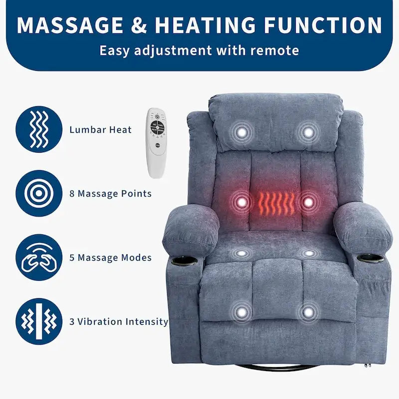 Recliner Chair, Rocking Chairs with Massage and Heat, Side Pockets and Cup Holder - image 15
