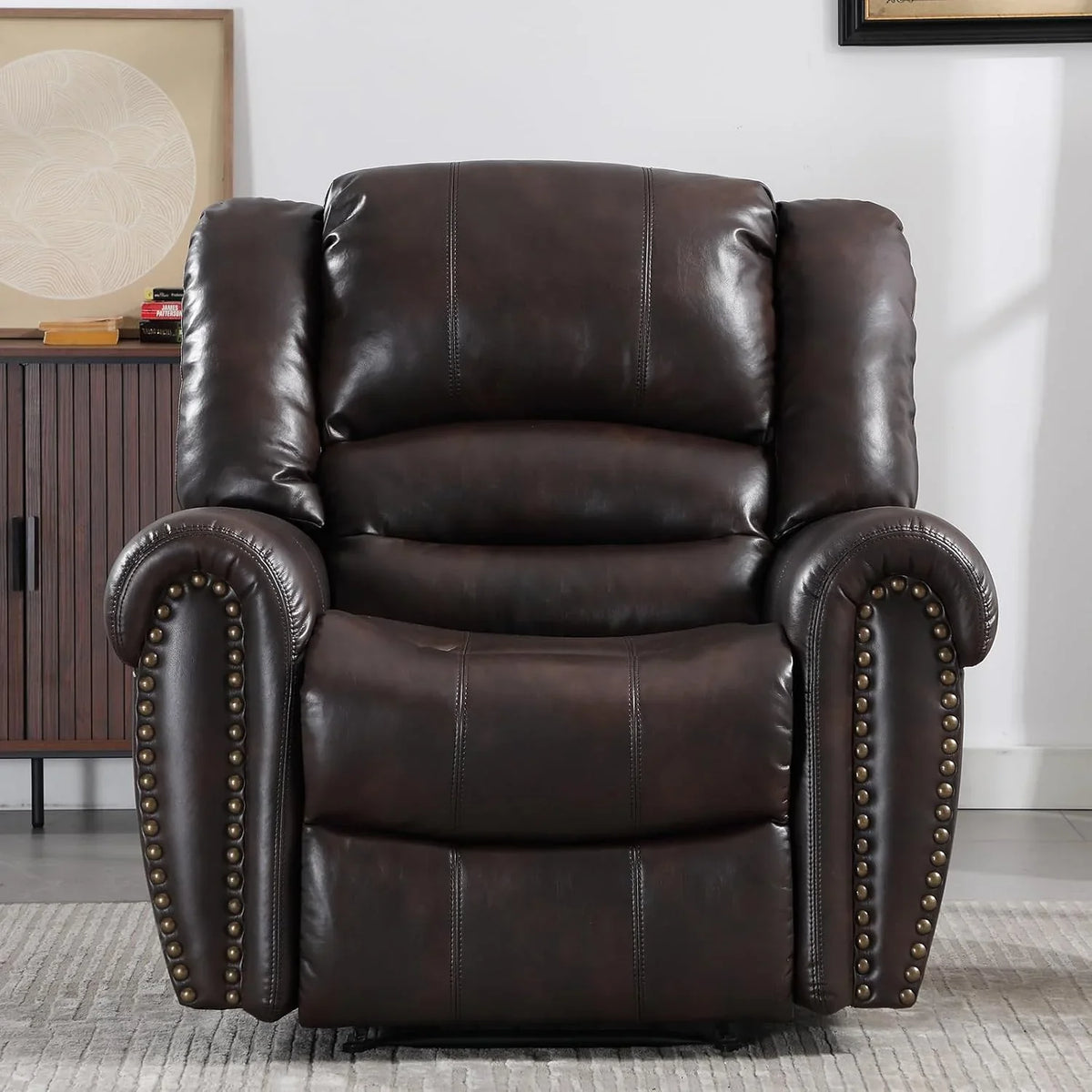 CANMOV Leather Recliner Chair, Classic and Traditional Manual Recliner Chair with Comfortable Arms and Back Single Sofa for Living Room, Nut Brown - image 57