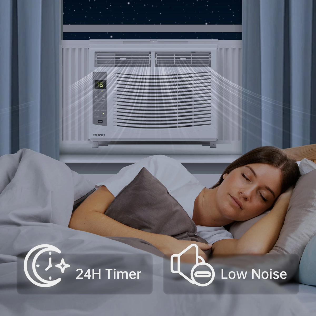 Philodeco 6000 BTU Window Air Conditioner Cool to 250 Sq Ft Intelligent, LED, Remote Control, Easy to Clean Filter - image 4