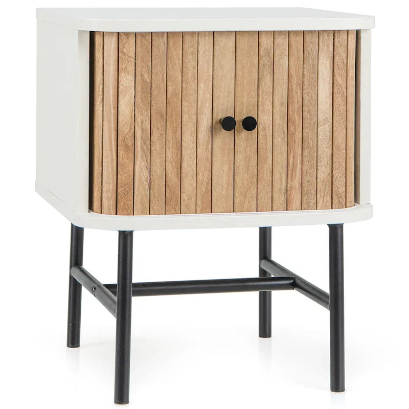 Set of 2 Nightstands with Sliding Doors and Metal Legs - image 11