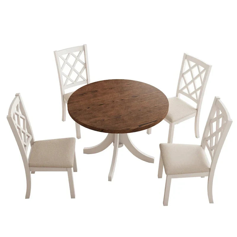 5-Piece Upholstered Chair Round Dining Table Set - image 12