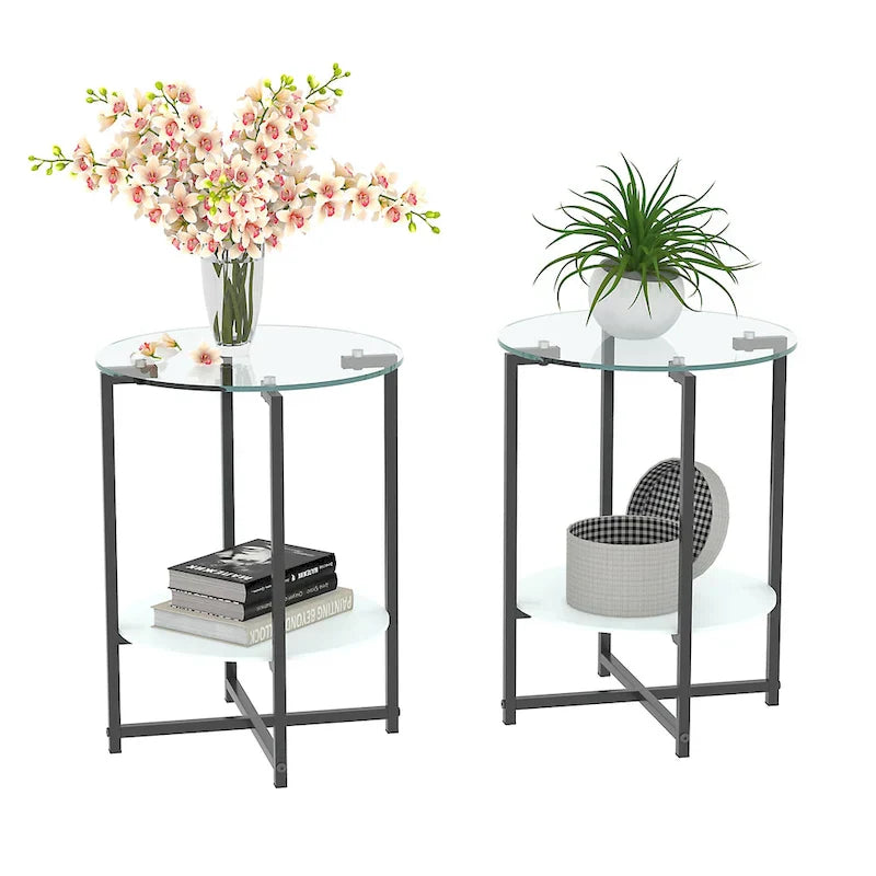 Black 2-Piece Tempered Glass End Table Set - Round Coffee Table for Bedroom, Living Room, and Office - image 10