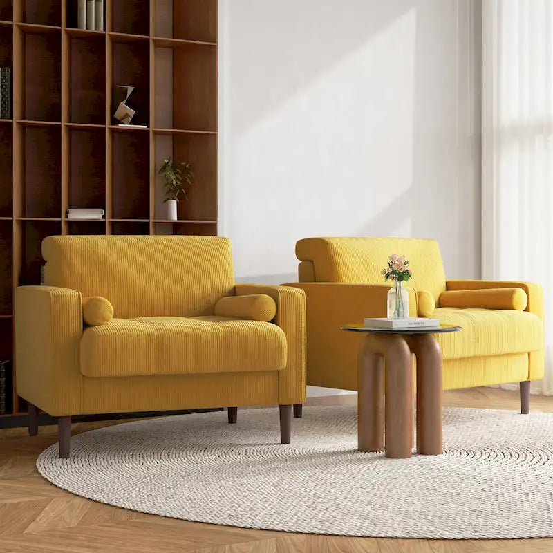 Set of 2 Modern Wide Armchairs in Corduroy - Accent Chairs - image 19