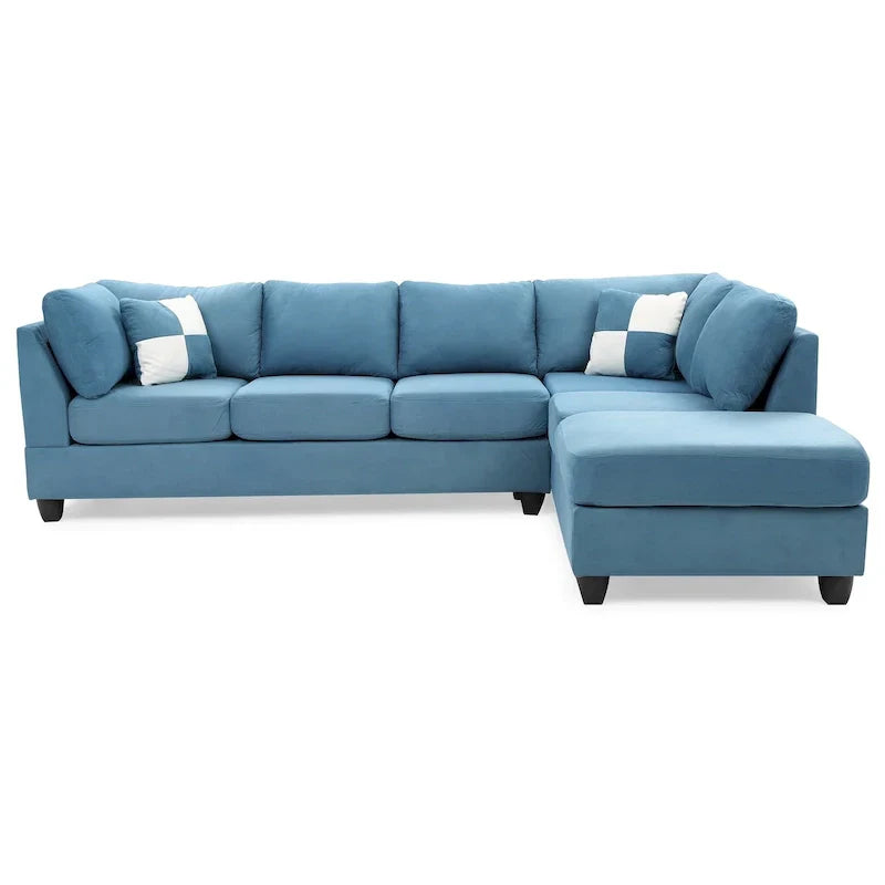Malone 111-Inch Suede 4-Seater Sectional Sofa with Two Throw Pillows - Dimensions: 111L x 78W x 34H - image 2