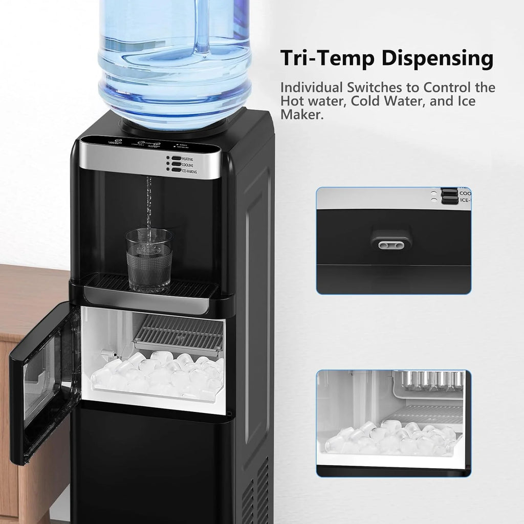 Top Loading Water Dispenser with Ice Maker, Hot & Cold, 5 Gallon, Child Lock, Black - image 3