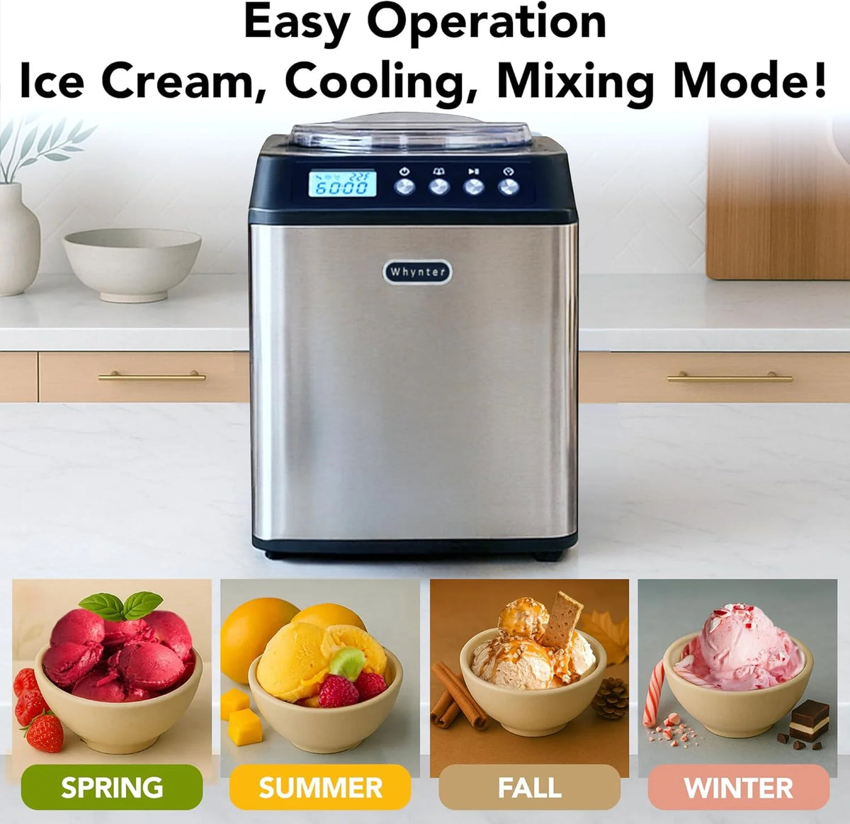 Whynter 2.1 Qt Ice Cream Maker, Built-In Compressor, Stainless Steel - image 4