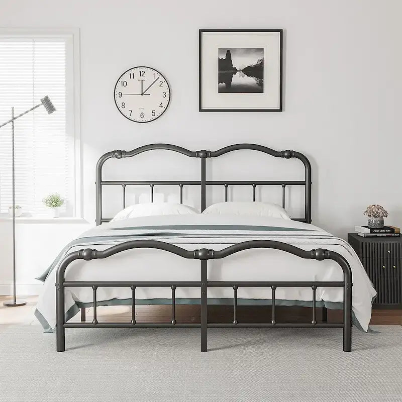 Sturdy 18-Inch High Steel Tube Iron Bed with Double Wave Headboard and Footboard - image 12
