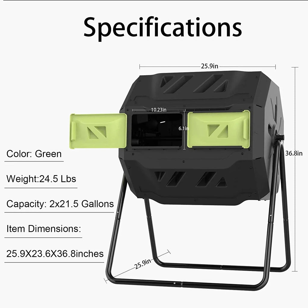 Large Compost Tumbler Bin Dual Compartment Better AirCirculation Efficient Compost BPA Free Sturdy Steel Frame 43Gallon (2 21.5Gal) Blue Door - image 6