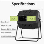 Large Compost Tumbler Bin Dual Compartment Better AirCirculation Efficient Compost BPA Free Sturdy Steel Frame 43Gallon (2 21.5Gal) Blue Door - image 6