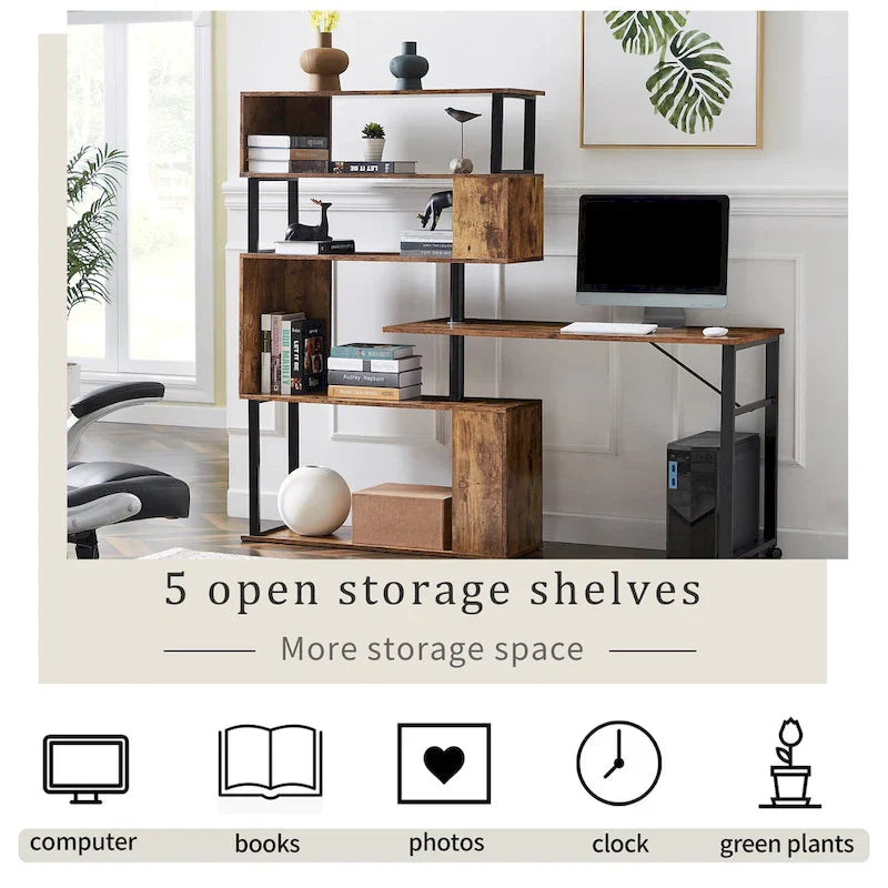 Modern Computer Desk with 5-Tier Shelves – Space-Saving Rotatable Workstation - image 18