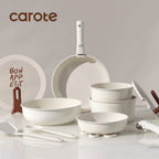 Carote 18 Pcs Ceramic Nonstick Cookware Set, Pots and Pans Set with Detachable Handles, Oven/Dishwasher Safe, Stackable Kitchen Cooking Set, White - image 8