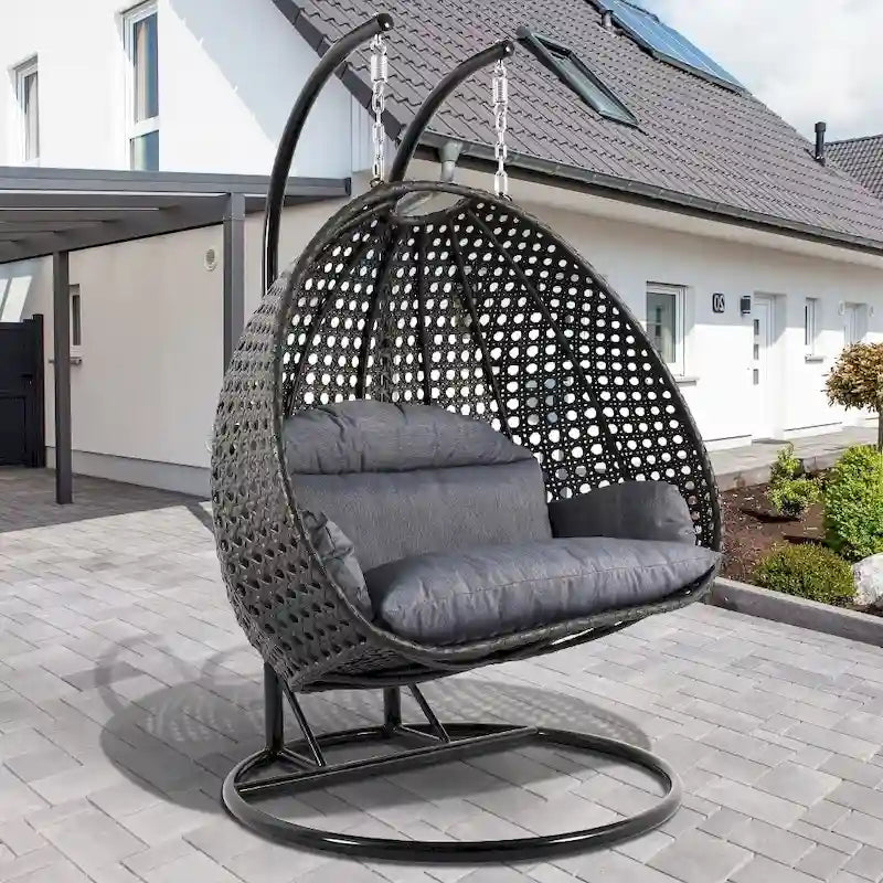 LeisureMod 2 Person Hanging Egg Chair with Stand - Outdoor/Indoor Rattan Wicker Patio Swing Hammock Lounger with Cushions - image 24