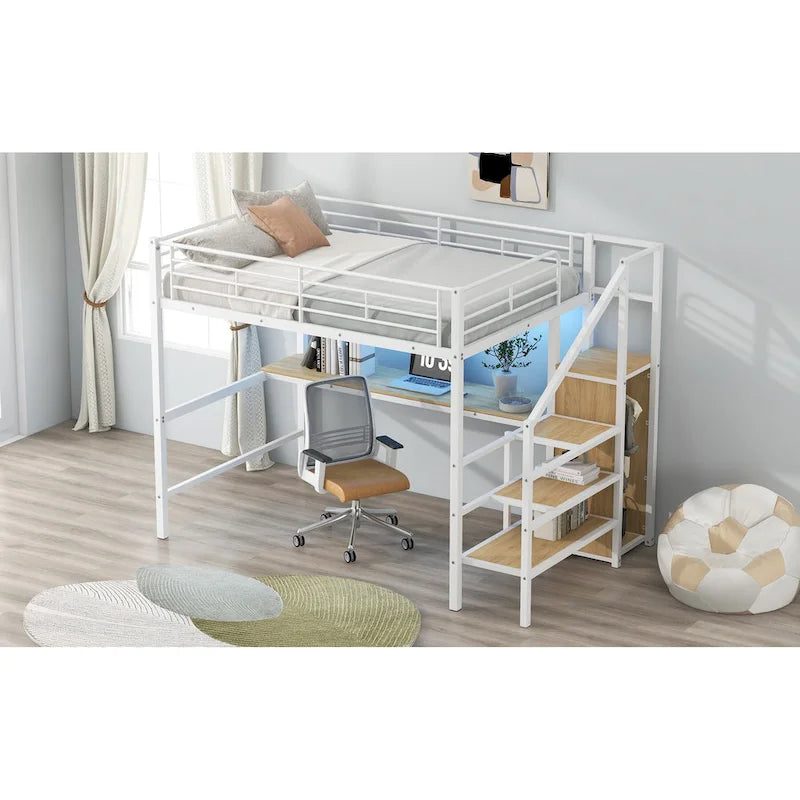 Complete Loft Bed Set with Desk, Storage Staircase, Compact Wardrobe, and LED Lighting - image 22