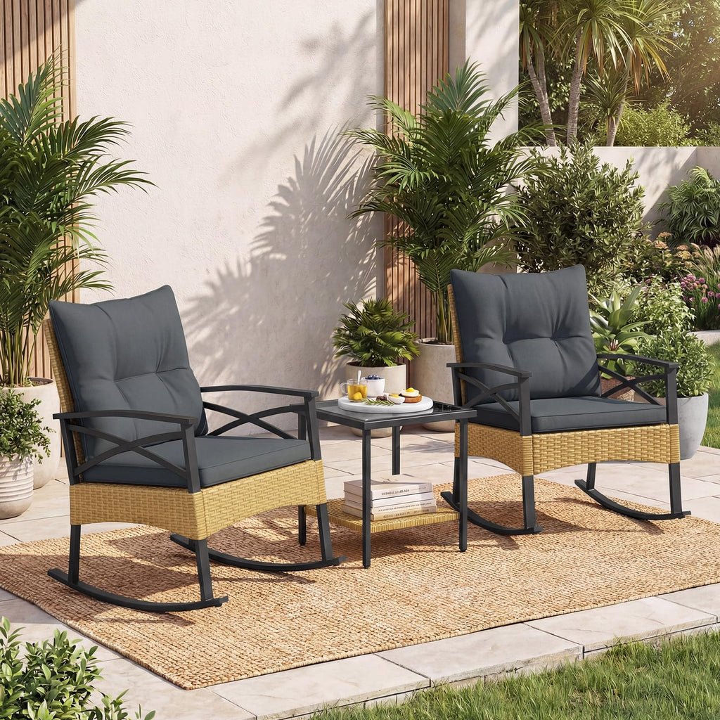 Tangkula 3 Pieces Outdoor Rocking Chairs Set for Garden - image 2
