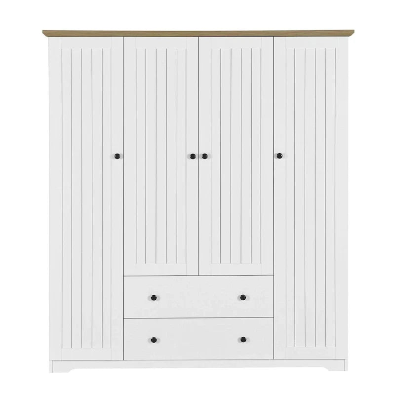 Freestanding 4-Door Wardrobe Armoire with 2 Drawers and Hanging Rods for Clothes Storage - image 9