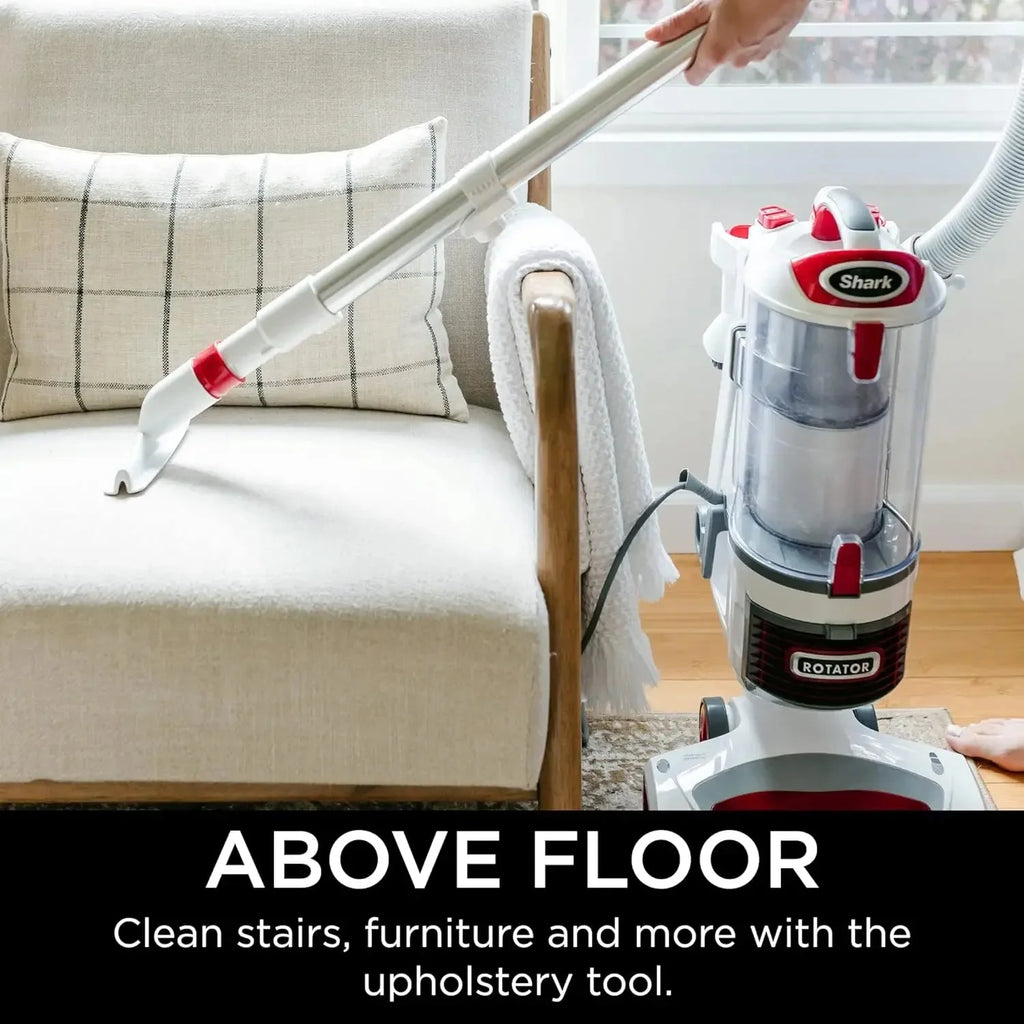Shark NV501 Rotator Professional Lift-Away Upright Vacuum with HEPA Filter, Swivel Steering, LED Headlights, Wide Upholstery Tool, Dusting Brush & Crevice Tool, White/Red, 12, 18, 14. - image 4