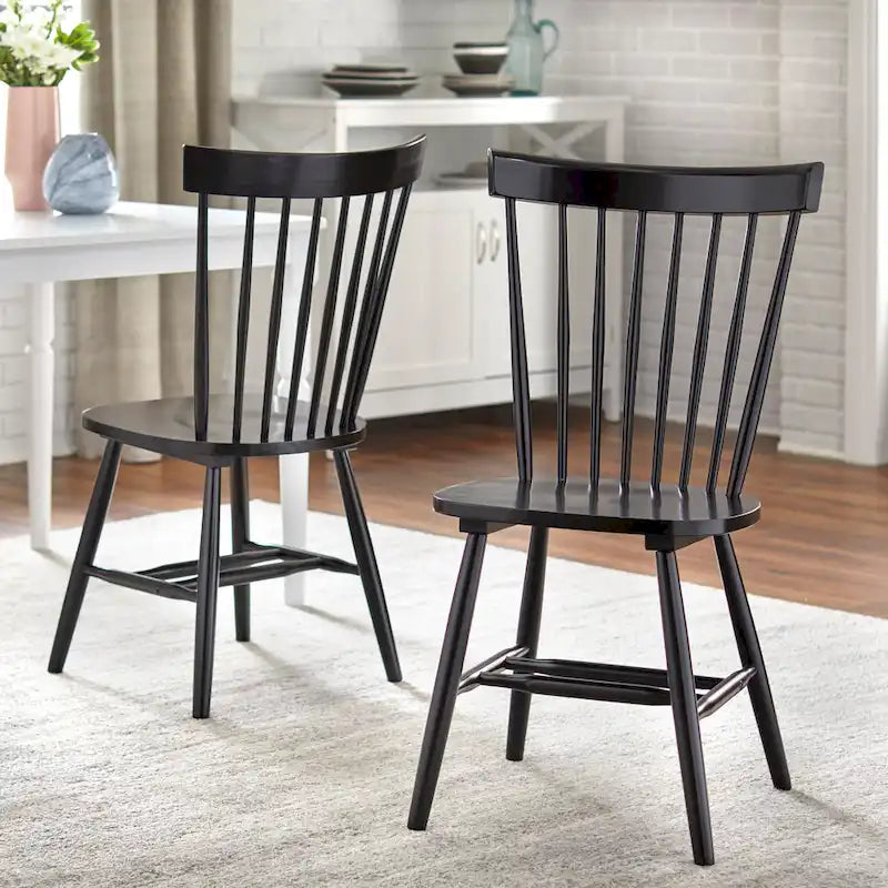 Set of 2 Spindle Back Dining Chairs Solid Rubberwood Farmhouse Style - image 1