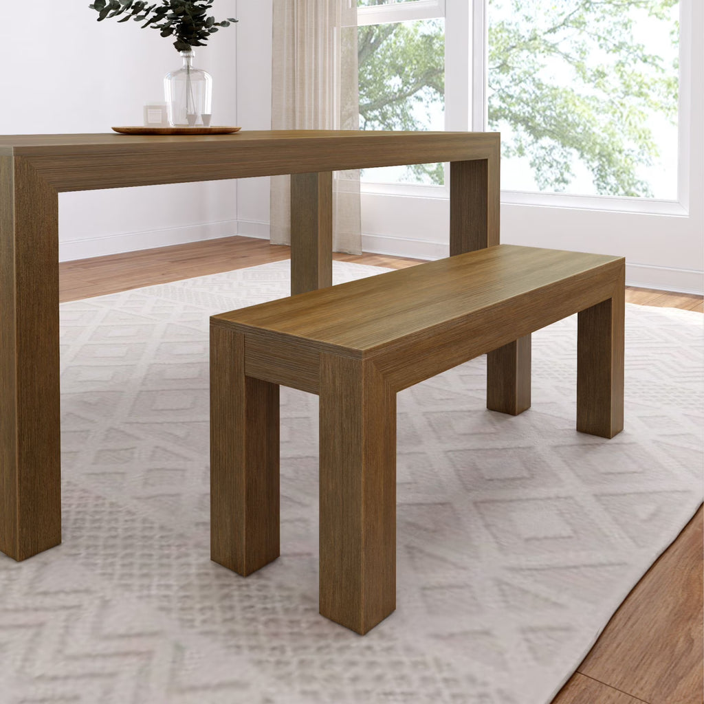 Plank+Beam Modern Dining Bench, Solid Wood Bench for Dining Table, 49", Blonde Wirebrush - image 3