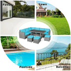 7 Pcs Rattan Patio Dining Furniture Sectional Sofa Set with Dining Table, Ottomans & Cushions - image 45