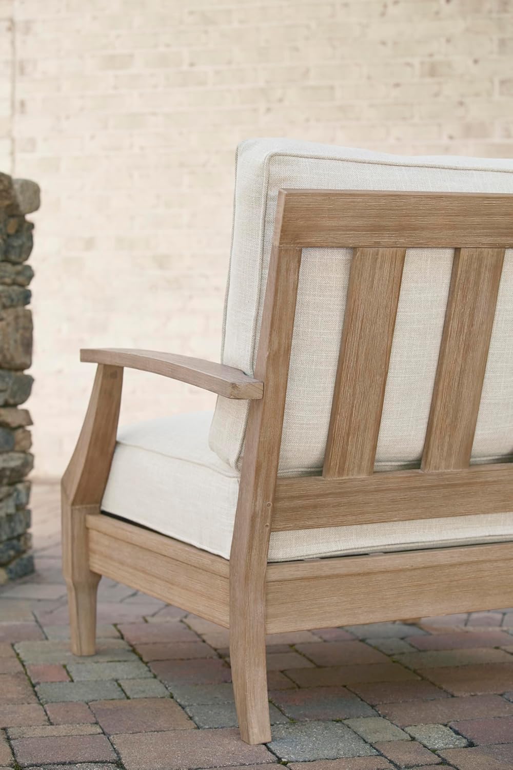 Signature Design by Ashley Clare View Coastal Outdoor Patio Eucalyptus Sofa with Cushions, Beige - image 36