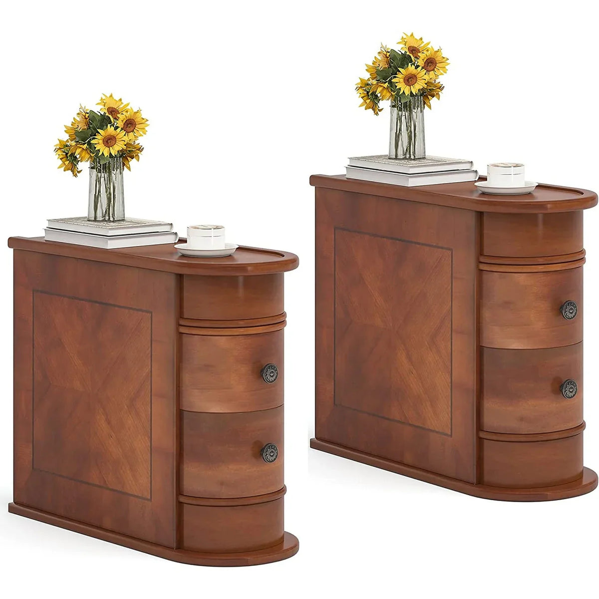Solid Wood Chairside End Table, Two-Drawer Narrow Side Table Slim - image 3
