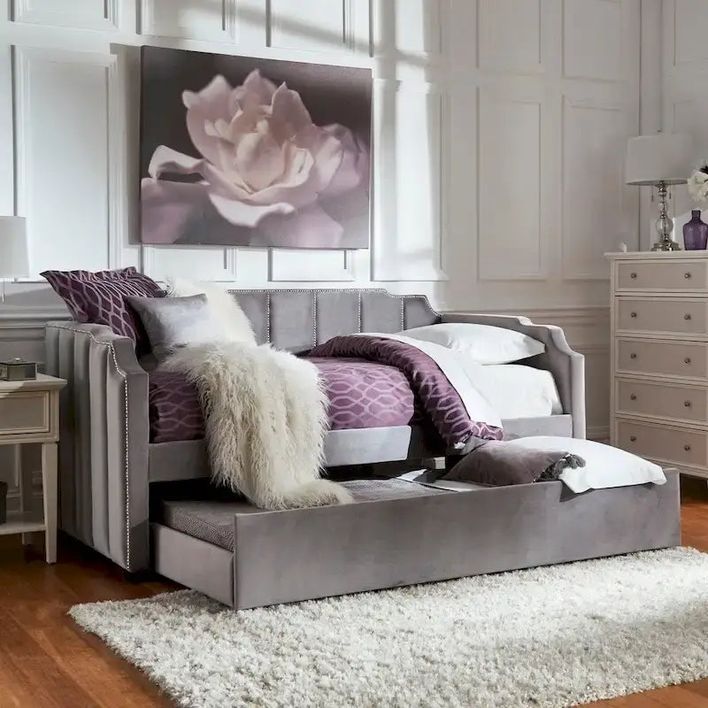 iNSPIRE Q Modern Chareau Glam Grey Velvet Daybed - image 1