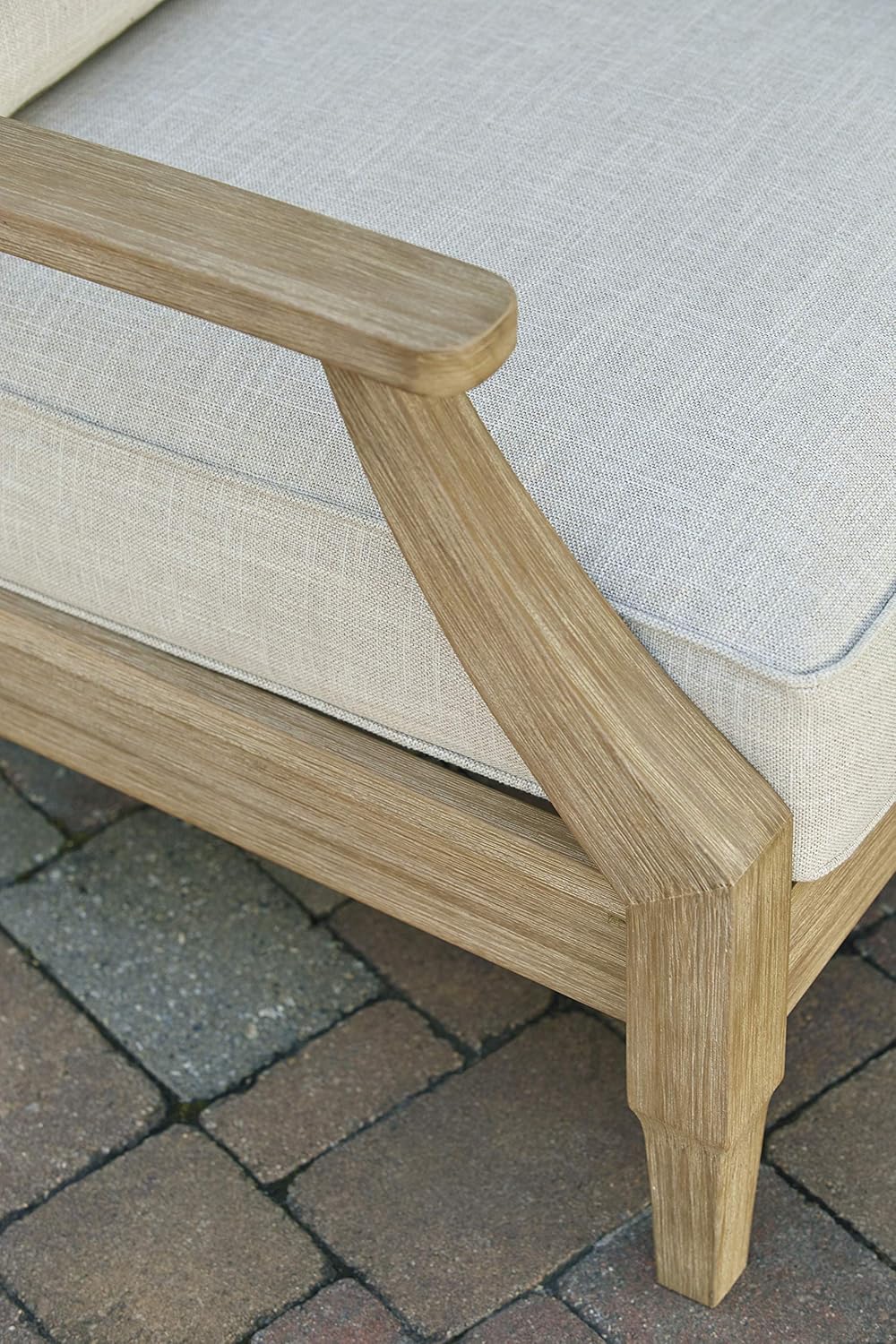 Signature Design by Ashley Clare View Coastal Outdoor Patio Eucalyptus Sofa with Cushions, Beige - image 12