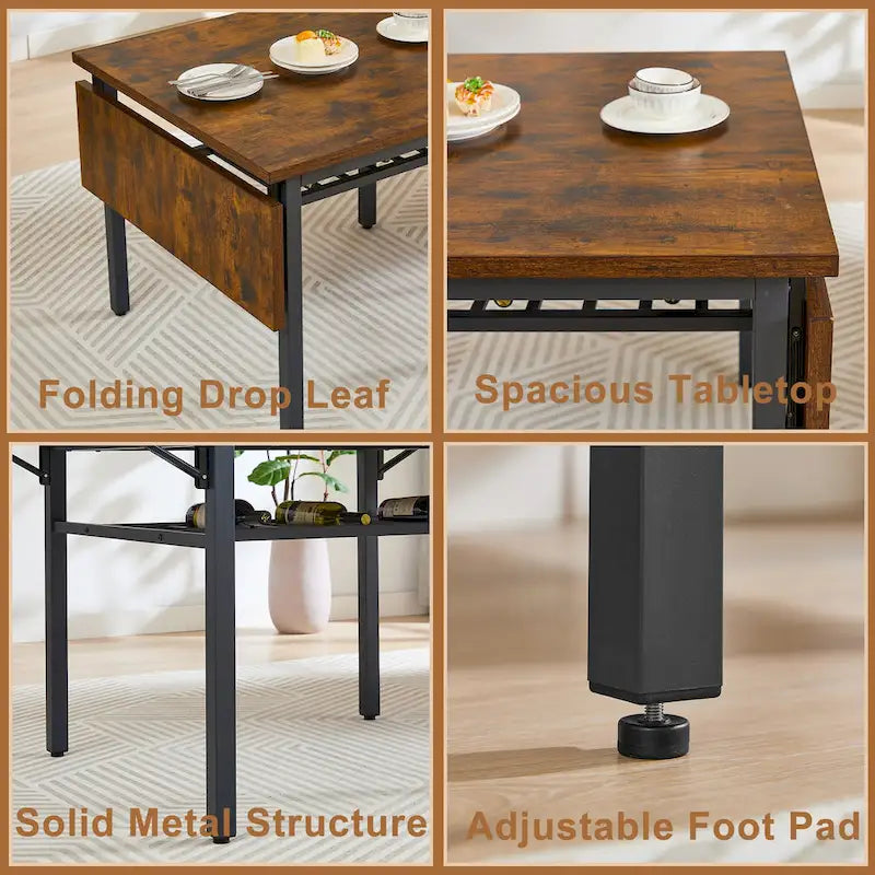 Contemporary Industrial 63.2" Extendable Dining Table with Drop Leaf, Accommodates 6 - image 17
