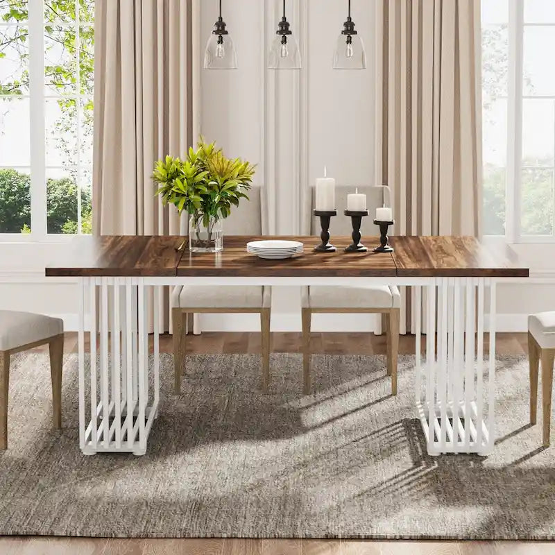 Modern Dining Table with Rectangular Top and Metal Base for 6 to 8 Seating - image 15