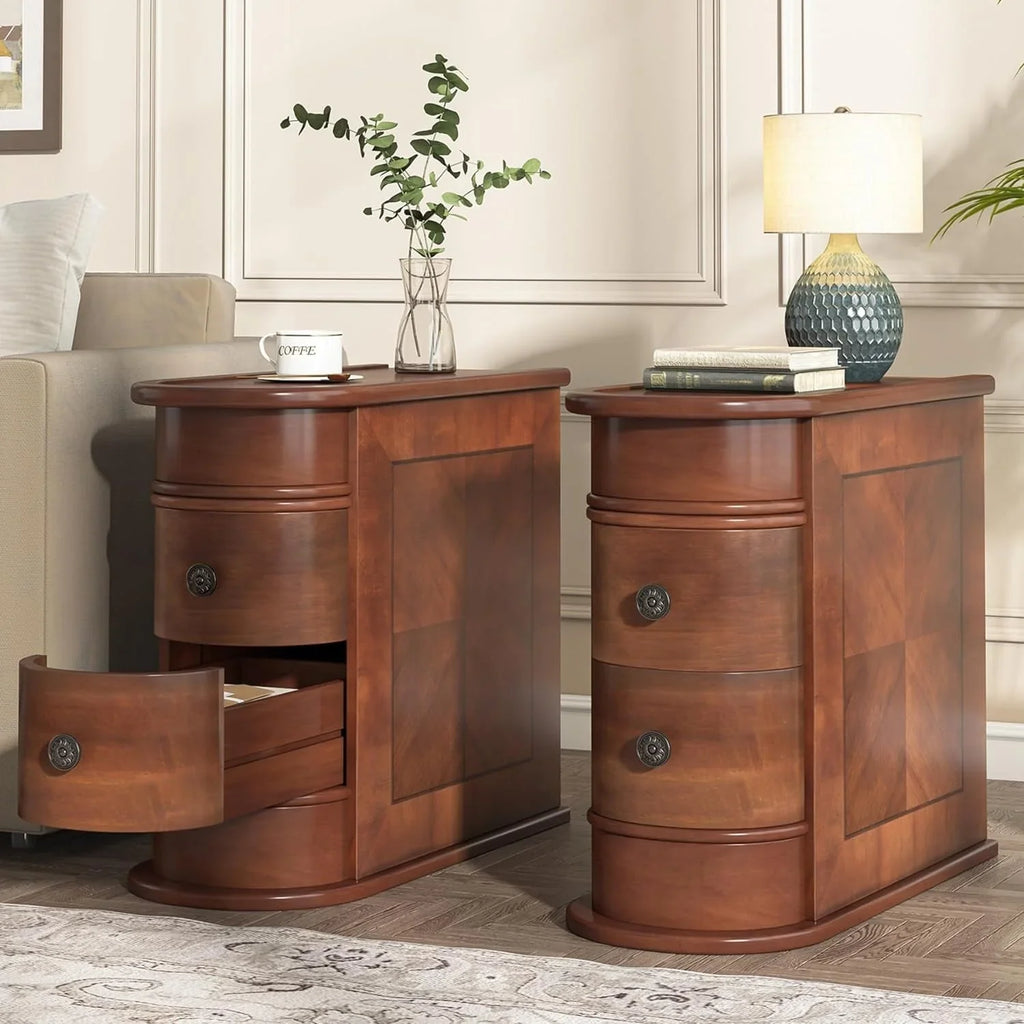 Solid Wood Chairside End Table, Two-Drawer Narrow Side Table Slim - image 16