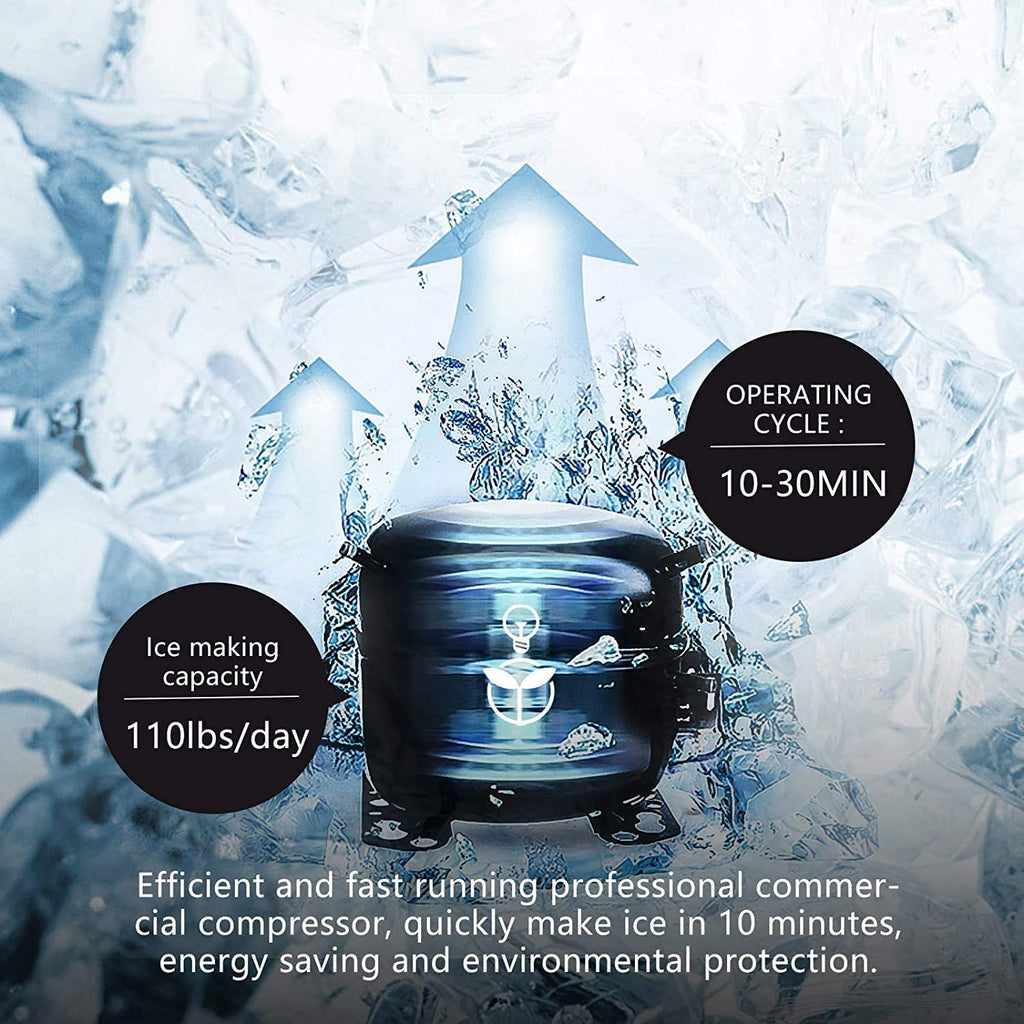 YUTGMasst Commercial Ice – 110LBS/24H Stainless Steel Free-Standing Ice Machine Maker Air Cooling Ice - image 4