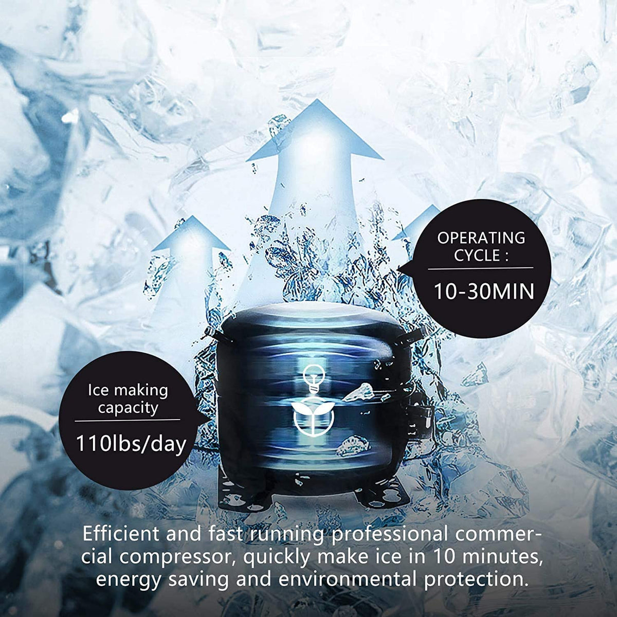 YUTGMasst Commercial Ice – 110LBS/24H Stainless Steel Free-Standing Ice Machine Maker Air Cooling Ice - image 4