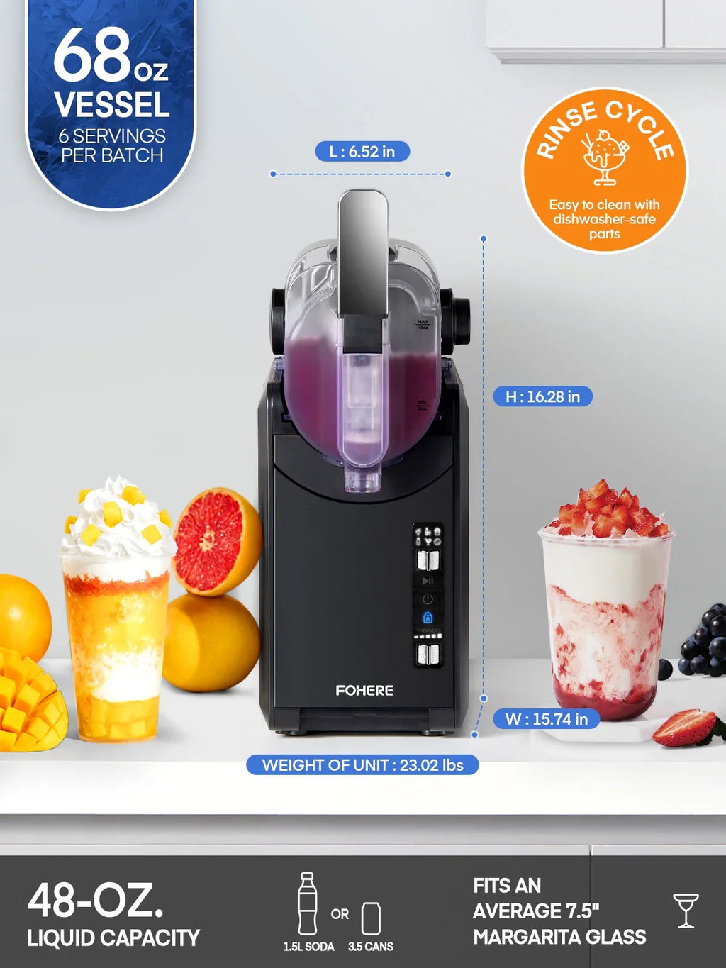 5-in-1 Slushie Machine, No Ice Needed, 15 Min Slushy Machine for Home with Self-Cleaning, Professional Frozen Drink Maker, 5 Preset Programs, Frozen Margaritas, Frapp??s, Milkshakes, and More, FOHERE - image 6