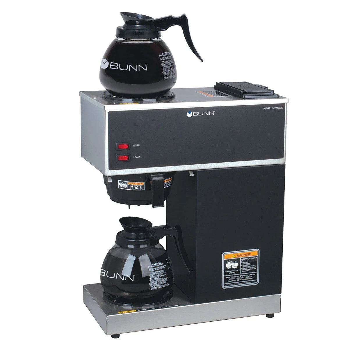 12-Cup Pourover Coffee Maker, Black, with Upper & Lower Warmers, 2 Glass Decanters, Commercial Use - image 1