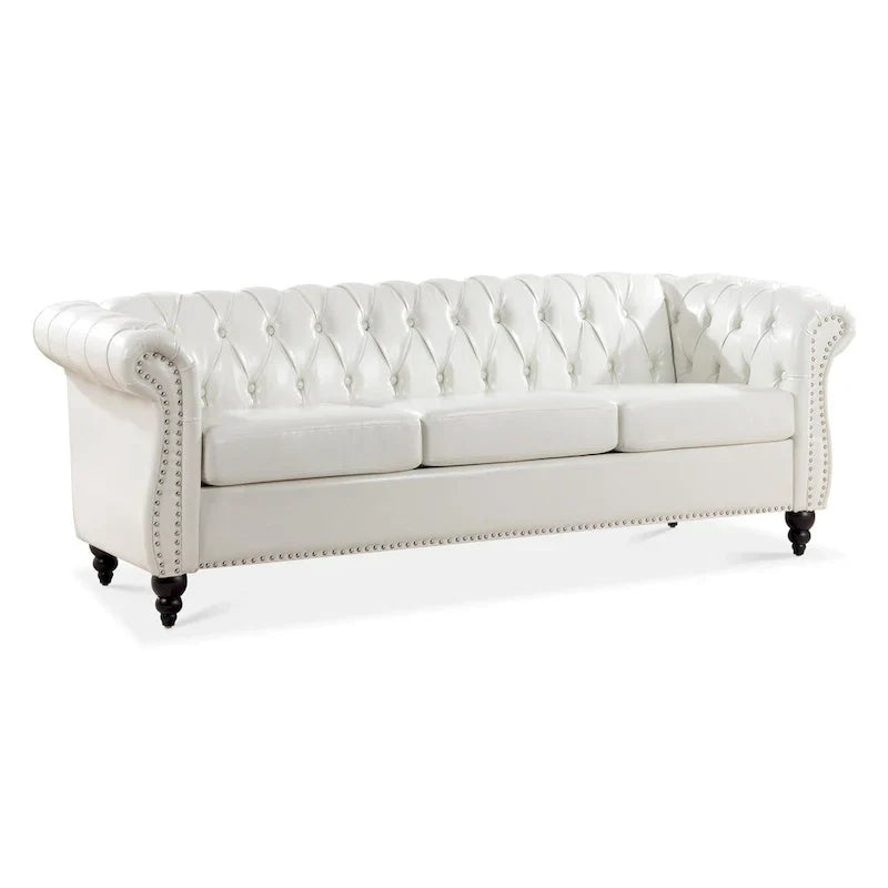 Cream 84.65 Traditional Chesterfield 3-Seater Sofa in PU Leather - image 6