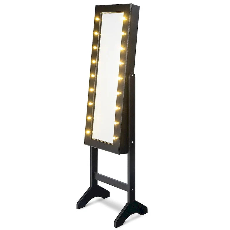 Costway Black Mirrored Jewelry Cabinet Organizer with 18 LED Lights - image 8