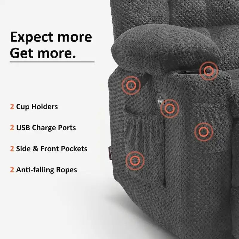 MCombo Power Loveseat Recliner, Electric Reclining Loveseat Sofa with Heat and Vibration, Cupholders, USB Charge Ports RS6314 - image 21